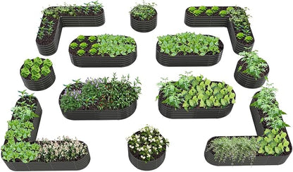 A ANLEOLIFE 12-Pack Galvanized Raised Garden Beds Outdoor, 18" Deep Modular Metal Planter Box Kit, Whole Backyard Farm Garden System with Oval Heart & Round Beds for Vegetable & Flowers, Quartz Grey