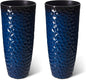 Glitzhome 31" H Oversized Tall Planter, Set of 2 Honeycomb Textured Gradient Cobalt Blue Round Garden Plant Pots with Drainage Holes, Large Flower Containers for Indoor Outdoor Front Door Patio