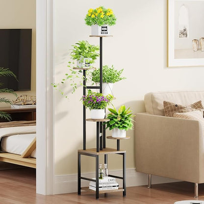 Plant Stand Indoor with Grow Light,6-Tiered Tall Plant Stand Indoor, Metal Plant Shelf with Adjustable Light, Ideal for Living Room, Garden, Patio (Black Brown)