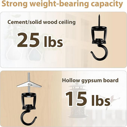 Mkono Ceiling Hooks for Hanging Plants, Heavy Duty Metal Plant Hanger for Drop Ceiling, Swag Hook for Hanging Planters, Lights, Birdfeeders, Indoor Outdoor Decorative Screw-in Hooks (Black 2 Pack)