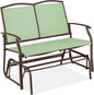 Best Choice Products 2-Person Outdoor Patio Swing Glider Steel Bench Loveseat Rocker for Deck, Porch w/Textilene Fabric, Steel Frame - Sage Green/Brown
