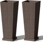 Greesum Set of 2 Tall Plastic Planters with Saucer, 24 Inch Large Pots with Drainage Trays, Weather-Resistant Plastic Plant Containers for Patio, Porch, Garden,Brown