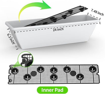 8 Pack 24 Inch Window Planter Box, White Large Plastic Rectangle Flower Planter Boxes with Water Absorbing Net Indoor and Outdoor Flower Pots for Windowsill, Balcony, Patio, Porch (White, 24 Inch)