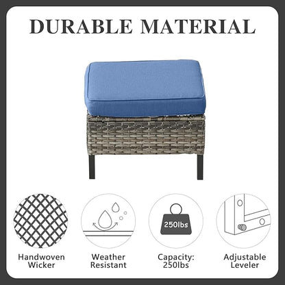 Belord 7 Piece Outdoor Furniture Patio Wicker Sofa Set, Oversize Outdoor Dining Chairs with Rattan Ottomans, Conversation Sets Patio Furniture Come with Removable Washable Cushion Blue