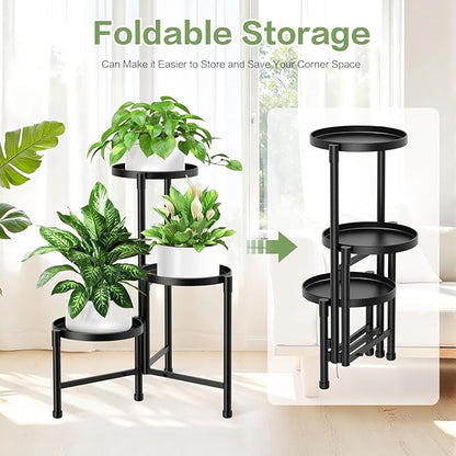 3 Tier Metal Corner Plant Stand Indoor Outdoor, Heightened widened 30'' Tall Multiple Flower Pot Display Holder, Iron Plant Rack Organizer for Living Room Garden Patio Balcony Office (black)
