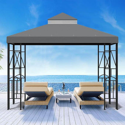 10x10 Canopy Replacement Top Double Tiered Gazebo Cover for Yard, Patio & Garden Durable Sunshade Replacement (Gray)