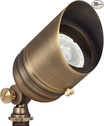 VOLT 20-Pack 12V Fat Boy Solid Brass Outdoor Spotlights (Bronze) for Low Voltage Landscape Lighting of Yard, Lawn, Garden, Patio, Trees & House