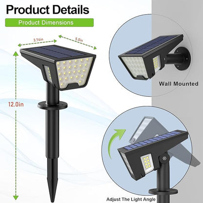 Solar Spot Lights Outdoor Waterproof IP67, Solar Powered Lights Outdoor with 53 LED & 3 Modes, Landscape Spotlight Wall Light for Garden Yard Pathway Driveway 4 Pack (Cool White)