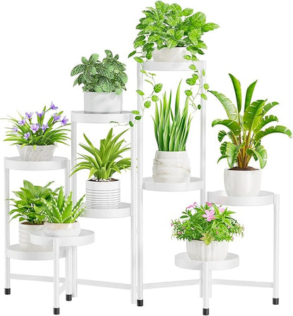 iDavosic.ly Plant Stand Indoor Outdoor, 9 Tier Corner Metal Flower Display Holder Shelf, Easy Assembly Folding Tall Orchid Rack for Patio Balcony Porch Garden Living Room House, White