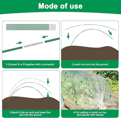 Greenhouse Hoops Grow Tunnel, 10 Sets of 8FT Long Garden Hoops for Raised Beds, Rust-Free Fiberglass Support Hoops Frame for Garden Netting, DIY Plant Support Garden Stakes for Row Cover, 60 Pcs