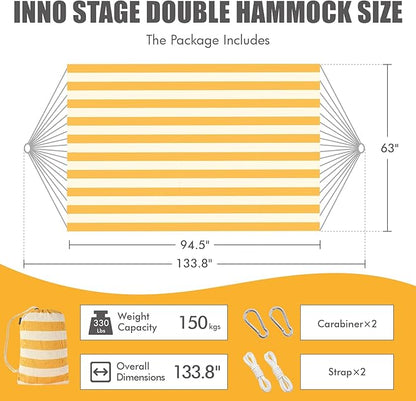 INNO STAGE Brazilian Double Hammocks - Woven Hammock Two Person Hanging Camping Bed for Patio, Backyard, Porch, Outdoor and Indoor Use - Soft Canvas Hammock with Portable Carrying Bag Yellow