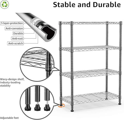 Xcity Storage Shelves, 4 Tier Heavy Duty Metal Shelving Unit, 1600 LBS Capacity Adjustable Steel Wire Shelf Organizer for Pantry, Kitchen, Garage, 14" D x 36" W x 54" H, Black