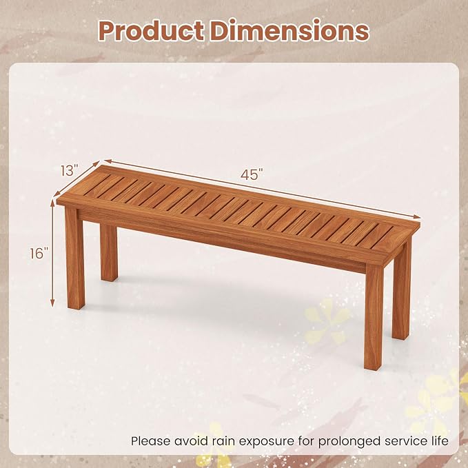 Benches: Natural Solid Wood 2-Person Backless Outdoor Bench
