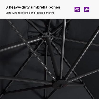PURPLE LEAF 10'×13' Patio Umbrella with Base Included and Cover Outdoor Umbrella with Cover Extra Large Heavy Duty Cantilever Umbrella Grey
