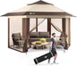 CROWN SHADES 12x12 Pop Up Gazebo with Mosquito Nettings, Patented Center Lock 6-Sided Portable Gazebo, 300D Silver-Coated Fabric UV Resistant, Pop Up Canopy Tent for Patio, Party, Beige&Coffee