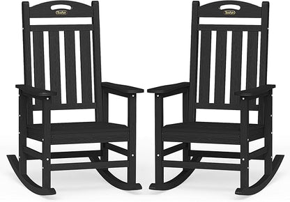 Rocking Chairs Set of 2, Black Outdoor Chairs with 30-Inch High Back