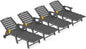 Ciokea Outdoor Lounge Chair Set of 4, All Weather Patio Chaise Lounge Chair for Outside, HDPE Chair with Rolling Wheels & Cup Holder, 5 Position, Deck, Pool, Dark Grey