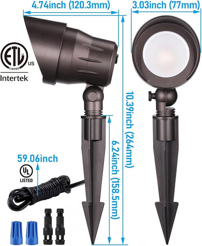 LEONLITE 5CCT Low Voltage LED Landscape Spotlight, Update 1800K2700K3000K4000K5000K Selectable, 5W 12V Pathway Lights Outdoor, CRI90, Aluminum Spot Lights for Garden, ETL, IP65 Waterproof, Pack of 6