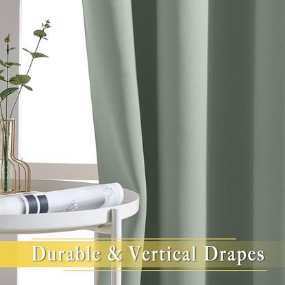 NICETOWN Sage Green Sliding Door Curtains 95 inches Long - Grommet Blackout Room Darkening French Door Sound Reducing Thermal Curtain for Living Room/Bedroom (W100 x L95, 1 Panel)