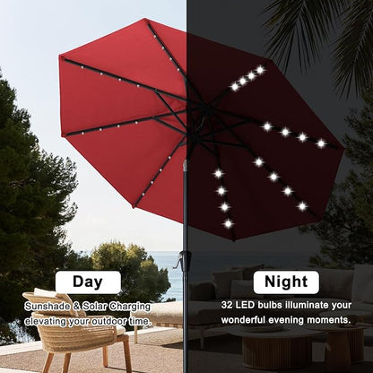 ABCCANOPY Durable Solar Led Patio Umbrellas with 32LED Lights 11FT (Wine Red)