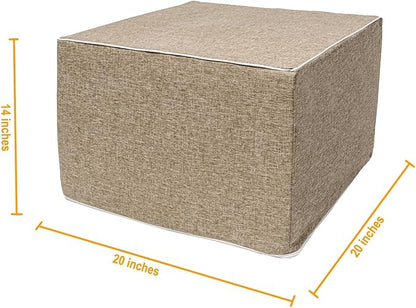 Outdoor Ottoman 20x20x14 Inches Outdoor Square Ottomans for Patio Modern Lightweight Foam Stuffed Pouf Outdoor Footstool Footrest (Coffee)