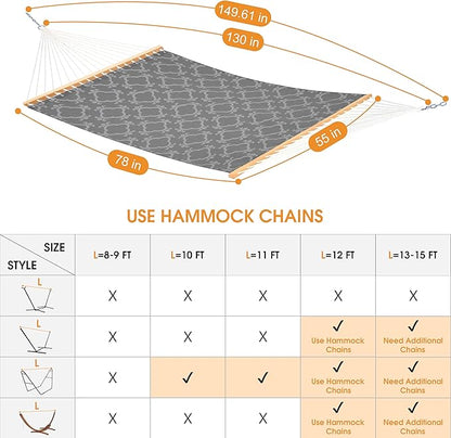 Lazy Daze Hammocks Quick Dry Hammock with Spreader Bar Textliene Fabric Double 2 Person Hammock with Chains Outdoor Patio Poolside Backyard Beach 450 lbs Capacity, Four Leaf Clover