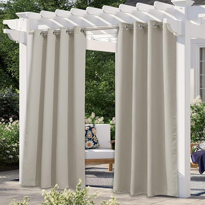 NICETOWN Patio Curtain for Outdoor Waterproof 120" Long, Stainless Grommet Thermal Insulated Sun Blocking Outdoor Drape for Balcony, UV Protection Outside Privacy Blind, 52" Wide, Natural, 1 Panel