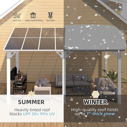 AECOJOY 14' x 8' White Gazebo Outdoor Pergola for Patio, Hard Top Lean to 8x14 Gazebo Shelter Pergolas and Gazebos Clearance with Patio Roof, Large Wall-Mounted Heavy Duty Awnings for Backyard