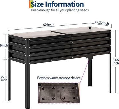 Galvanized Raised Garden Bed with Legs&Water Storage - 50×32×17 in Metal Planter Box, Outdoor Raised Garden Beds Gardening, Durable Planter Raised Beds, Sturdy Planters for Outdoor Plants (Black)