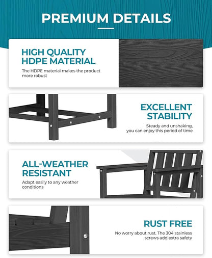 Ciokea Outdoor Patio Dining Chair, HDPE Porch Chairs for Dining Table, All-Weather Durable Outdoor Furniture for Backyard, Garden, Lawn & Poolside, Black