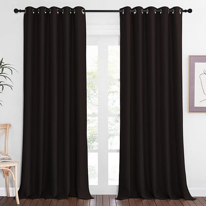 NICETOWN Blackout Curtain Drape for Bedroom - Light Reducing Thermal Insulated Solid Grommet Room Darkening Window Curtain 90 inches Long for Living Room (Toffee Brown, 1 Piece, W66 x L90)