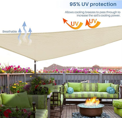 E&K Sunrise 16' x 16' x 16' Sun Shade Sail Triangle Canopy Shade Cover UV Block for Patio Backyard Garden Outdoor (Beige)