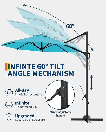 GarveeLife 10 ft Patio Umbrella Outdoor Large Cantilever Umbrella w/Base Included Market Sun Shade Windproof Offset Umbrella with 360-Degree Rotation for Garden Deck Pool Patio, Turquoise Blue