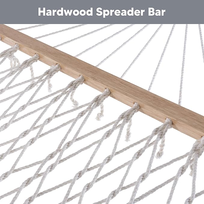 SUNCREAT Hammocks Heavy Duty Hammock with Hardwood Spreader Bar, Double Rope Hammock with Polyester Pad, Grey