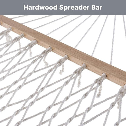 SUNCREAT Hammocks Heavy Duty Hammock with Hardwood Spreader Bar, Double Rope Hammock with Polyester Pad, Grey