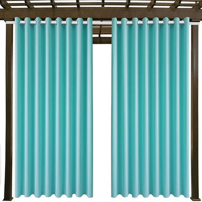 Waterproof Outdoor Curtain W105 x L108 - Grommet Top Sunlight Blocking Window Treatment Drapes Blackout Curtains for Home Bedroom Living Room Outdoor Patio Porch Pergola, Teal Blue, 2 Panels