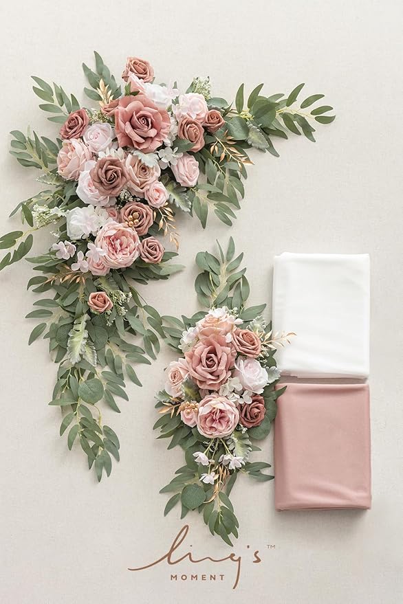 Artificial Wedding Arch Flowers Kit, Dusty Rose and Cream Silk, 4-Piece