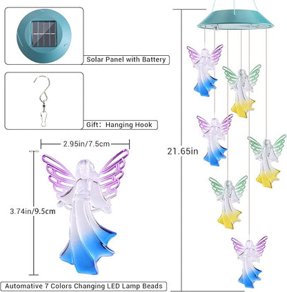 Toodour Solar Wind Chimes, Color Changing Angel Wind Chimes, LED Decorative Mobile, Gifts for Mom Grandma, Waterproof Outdoor Decorative Lights for Garden, Patio, Yard, Window Outdoor Decor