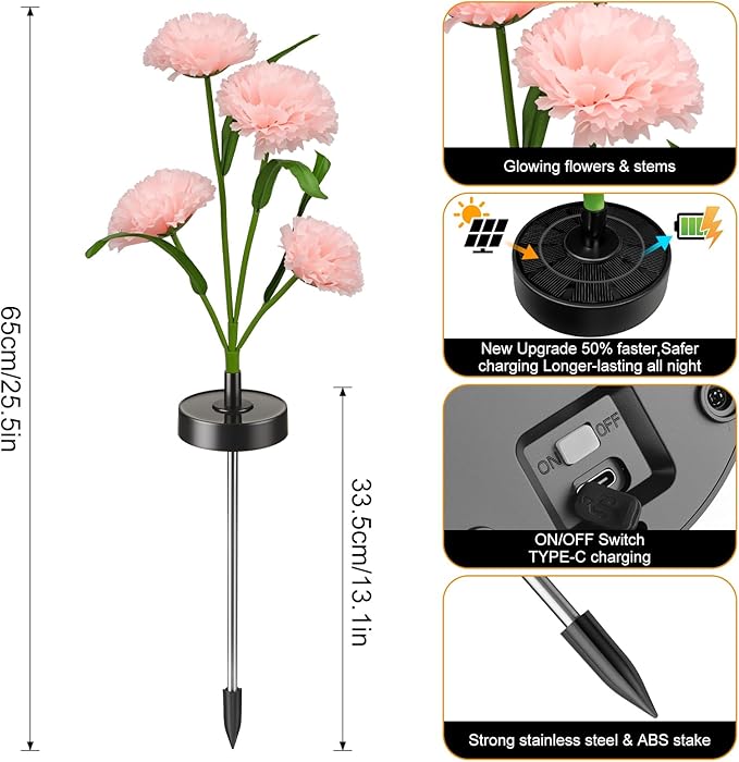 Upgraded Solar Garden Lights, 2 Pack Outdoor Solar Lights, New Round Panel for 40-Hour Runtime, Serve as Outdoor & Indoor Decor, 7-Color Changing Flower Lights, Waterproof for Patio Yard Decoration