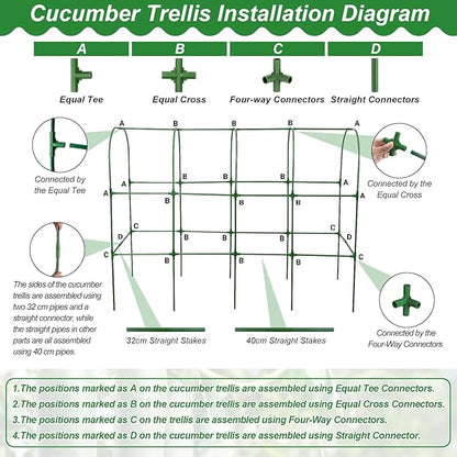 67 x 50 Cucumber Trellis for Raised Bed, U-Shape Metal Large Garden Trellis for Climbing Plants Outdoors with Netting, Garden Tools, Cucumber Arch Trellis for Vegetable Fruit Flower Plant Support
