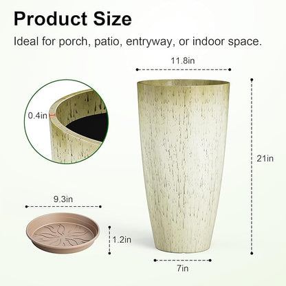 QCQHDU 21 inch Tall Planters for Outdoor & Indoor Plants, 2 Pack Sturdy Plant-Flower-Tree Pots for Front Porch Patio Deck Living Room Decor
