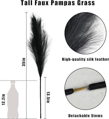 Artificial Pampas Grass Stems, 8 Pack 35-Inch Black Silk Plumes