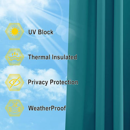 NICETOWN Outdoor Patio Curtains Waterproof 84 inches Long, Rustproof Grommet Gazebo Curtains Thermal Curtains Indoor Outdoor Window Drapes for Porch/Pergola, Peacock Teal, W52 x L84, 1 Panel