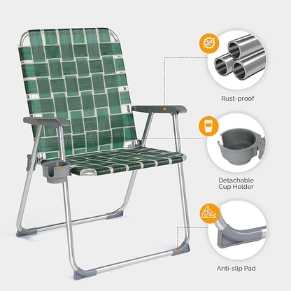 Patio Dining Chairs 2-Pack, Folding Aluminum Oversized, Dark Green