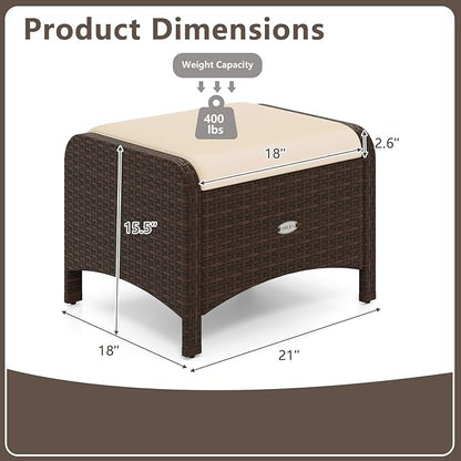 RELAX4LIFE Wicker Outdoor Ottomans for Patio - Set of 2 Rattan Footstools w/Removable Cushions, Multipurpose Outside Foot Rest, Side Table & Additional Seating for Porch Garden Backyard (Beige)