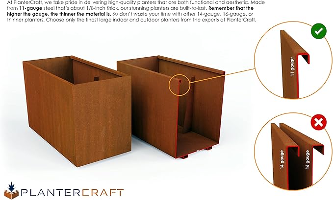 Plantercraft Large Rectangular Planters for Outdoor Plants - 72x24x30 Inch Corten Steel Planter, Extra Large Metal Planter Box for Patios, Decks & Privacy Screens, Arrives Fully Assembled
