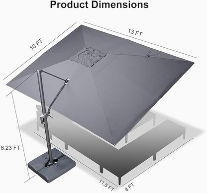 PURPLE LEAF Patio Umbrella 10' X 13' Rectangle Cantilever Umbrella Large Aluminum Outdoor Umbrellas with 360-degree Rotation & UPF40+ Premium Fabric for Deck Pool Garden Yard, Graphite Grey