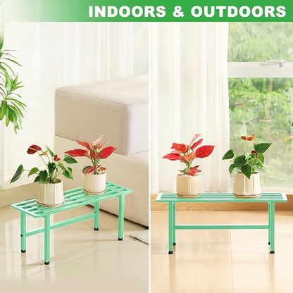 2 Pack Metal Plant Stand Outdoor Plant Shelf Indoor,1 Tier Heavy Duty Plant Stands for Multiple Plants,26" L x 10.12" H x 8.75" W,Mint Green