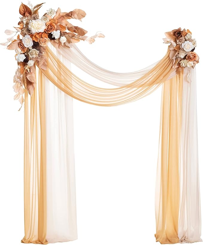 Artificial Flowers Wedding Arch Set, 4 Pieces, Orange-Rust Sepia Silk