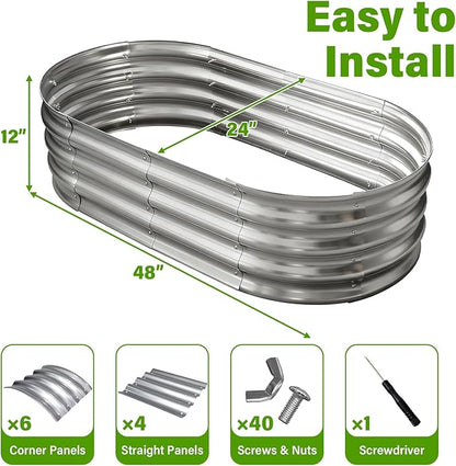 Galvanized Raised Garden Bed for Outdoor: 4X2X1ft Durable Metal Vegetable Plant Container Kit - Oval Planter Box for Gardening Flower Trough （2 Pack）